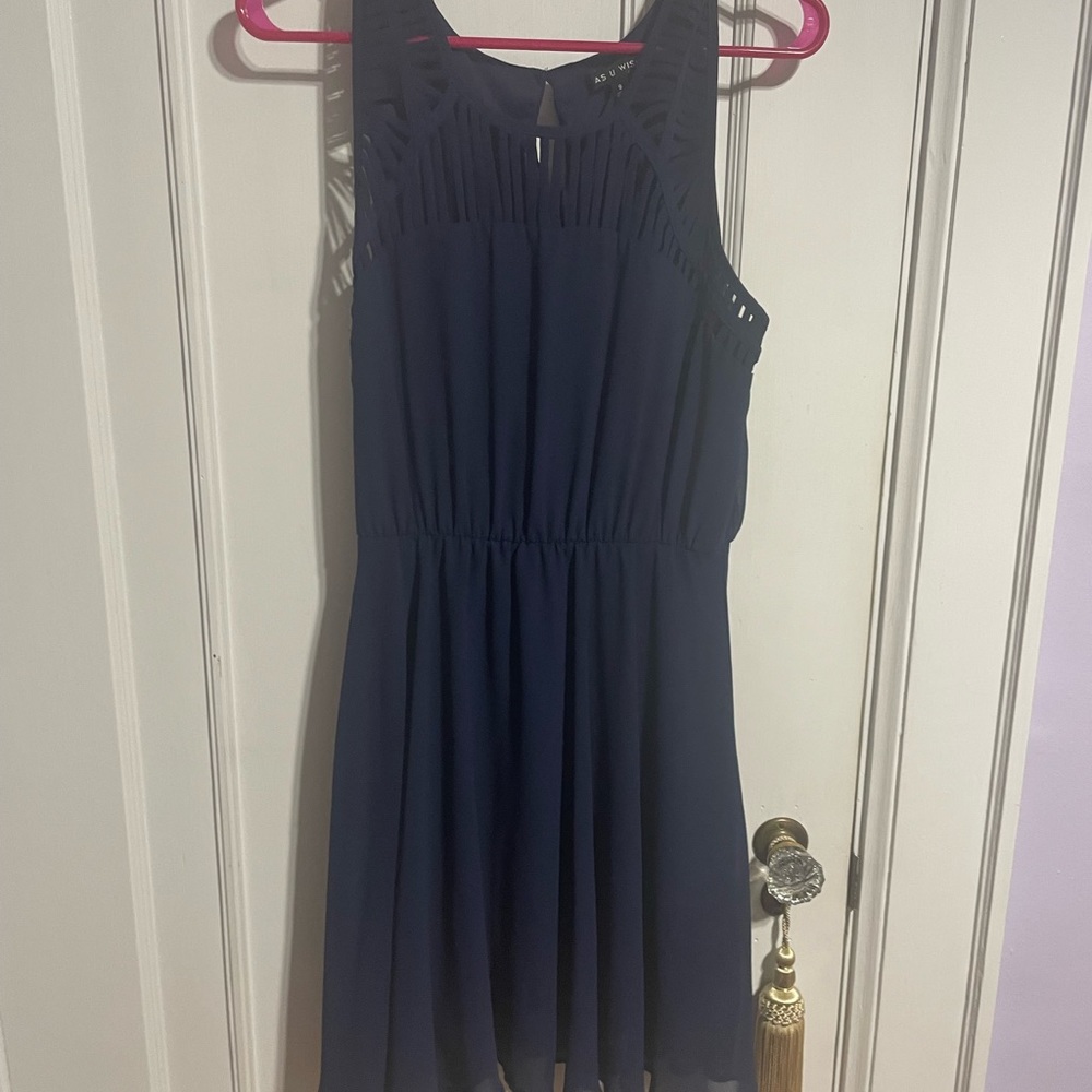 As U Wish Navy Dress. Size 9. Junior. Classy, sexy with a different neckline.